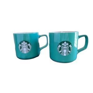 Starbucks Set of two 11oz Teal Seafoam Green Signature Ceramic Coffee Mugs